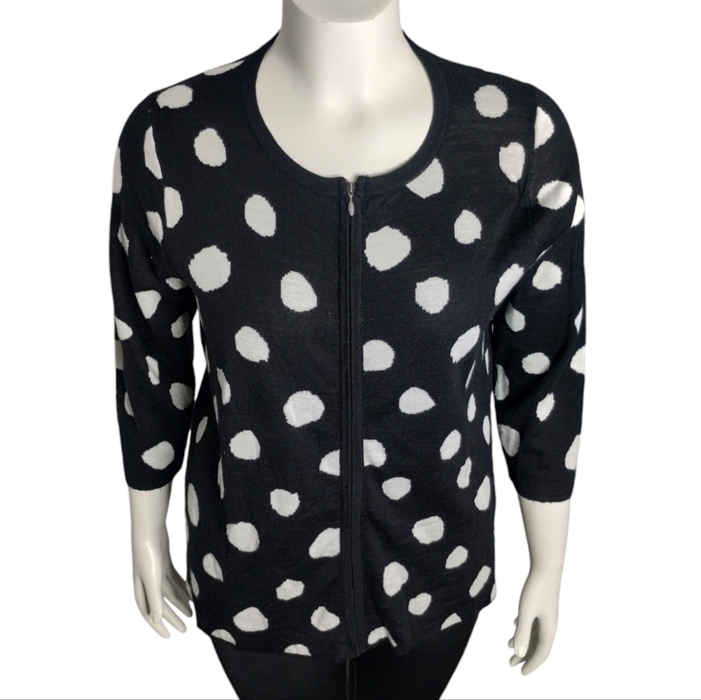 Coldwater Creek Merino Wool Polka Dot Zip Cardigan Womens Size Xl Career Casual